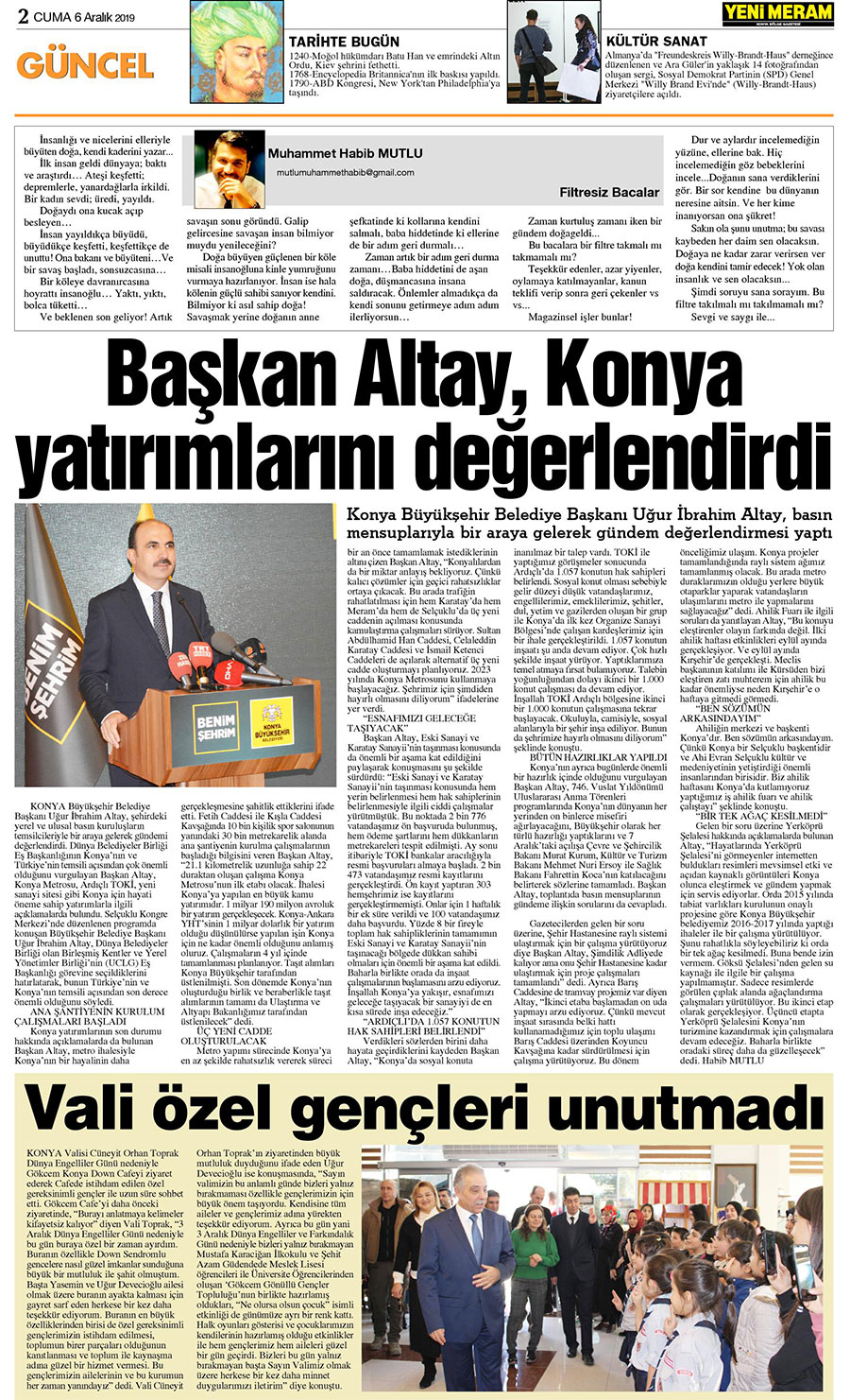 6 Aralık 2019 Yeni Meram Gazetesi