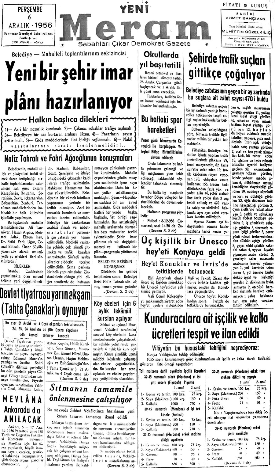 6 Aralık 2019 Yeni Meram Gazetesi