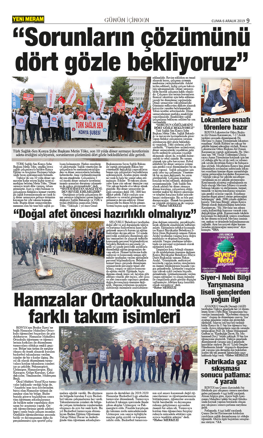 6 Aralık 2019 Yeni Meram Gazetesi