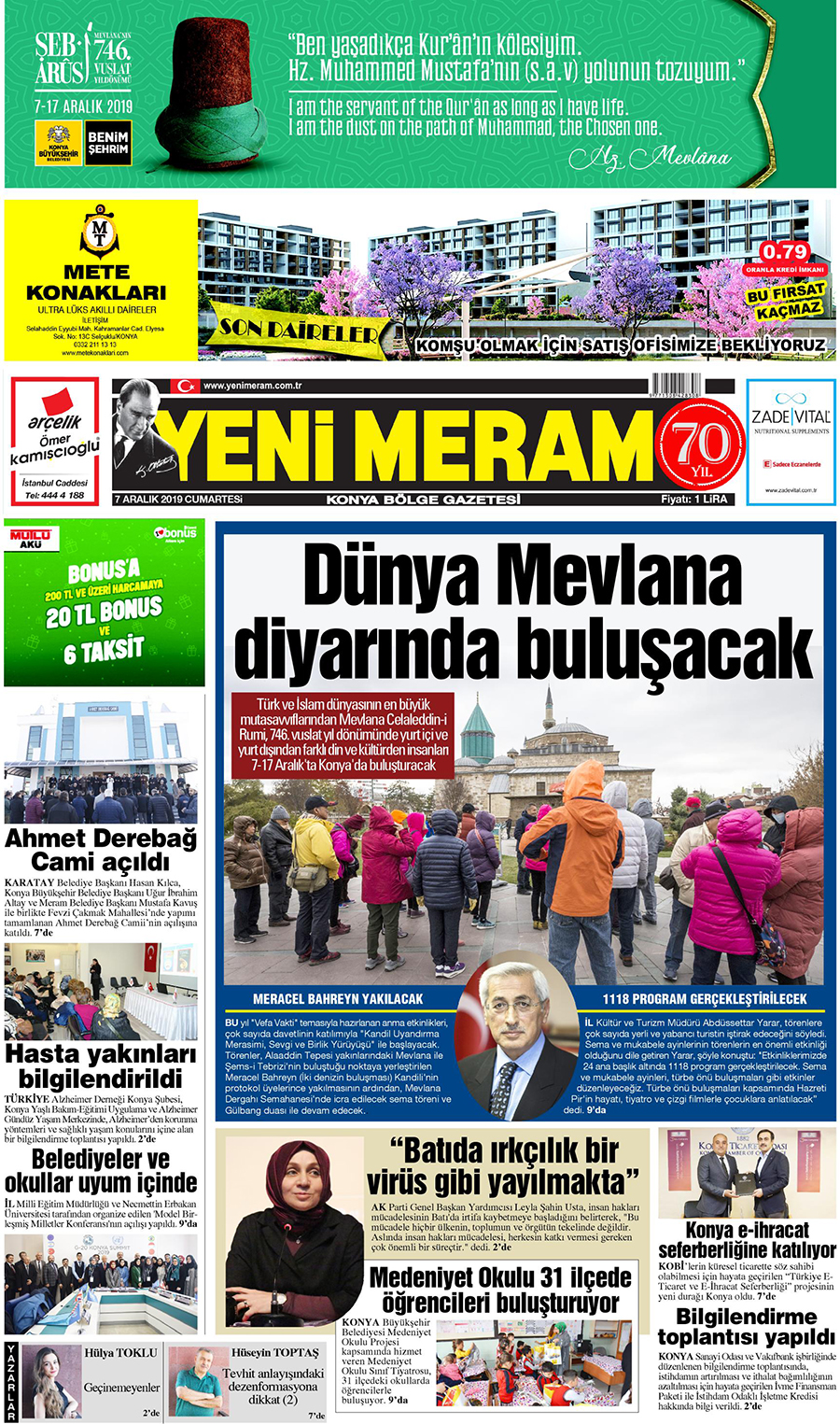 7 Aralık 2019 Yeni Meram Gazetesi