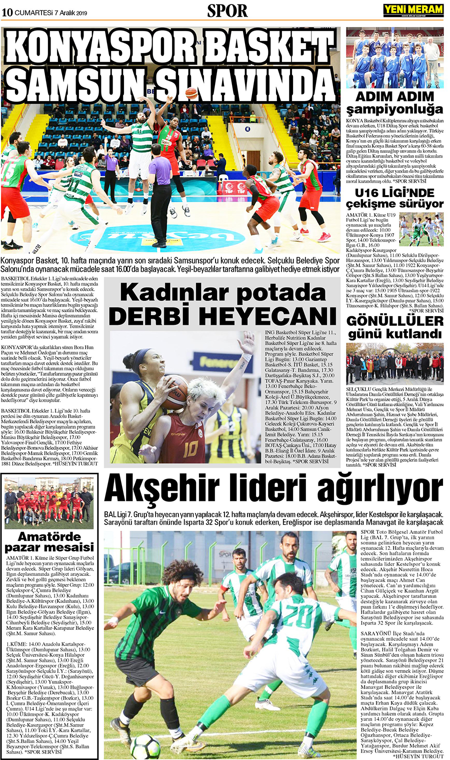 7 Aralık 2019 Yeni Meram Gazetesi