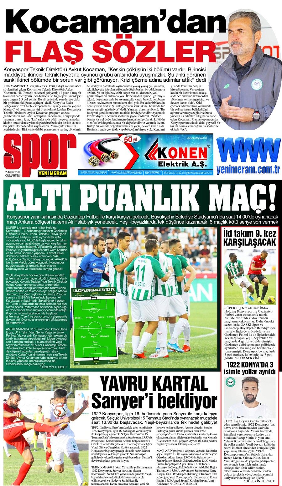 7 Aralık 2019 Yeni Meram Gazetesi