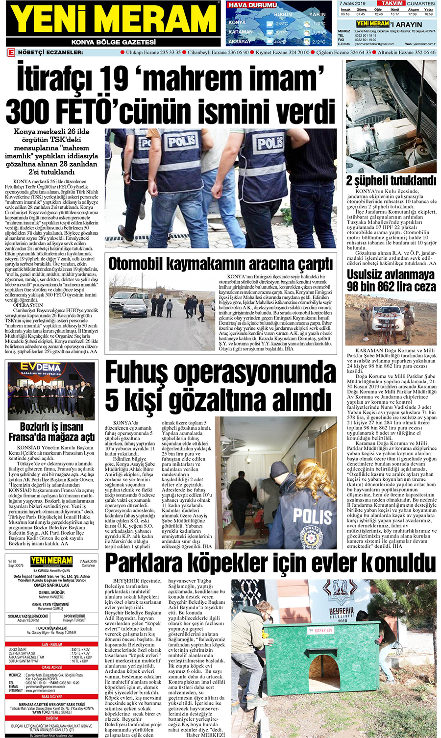 7 Aralık 2019 Yeni Meram Gazetesi