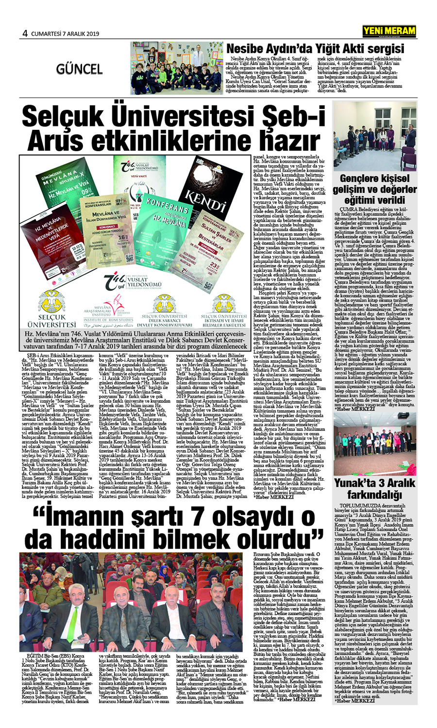 7 Aralık 2019 Yeni Meram Gazetesi