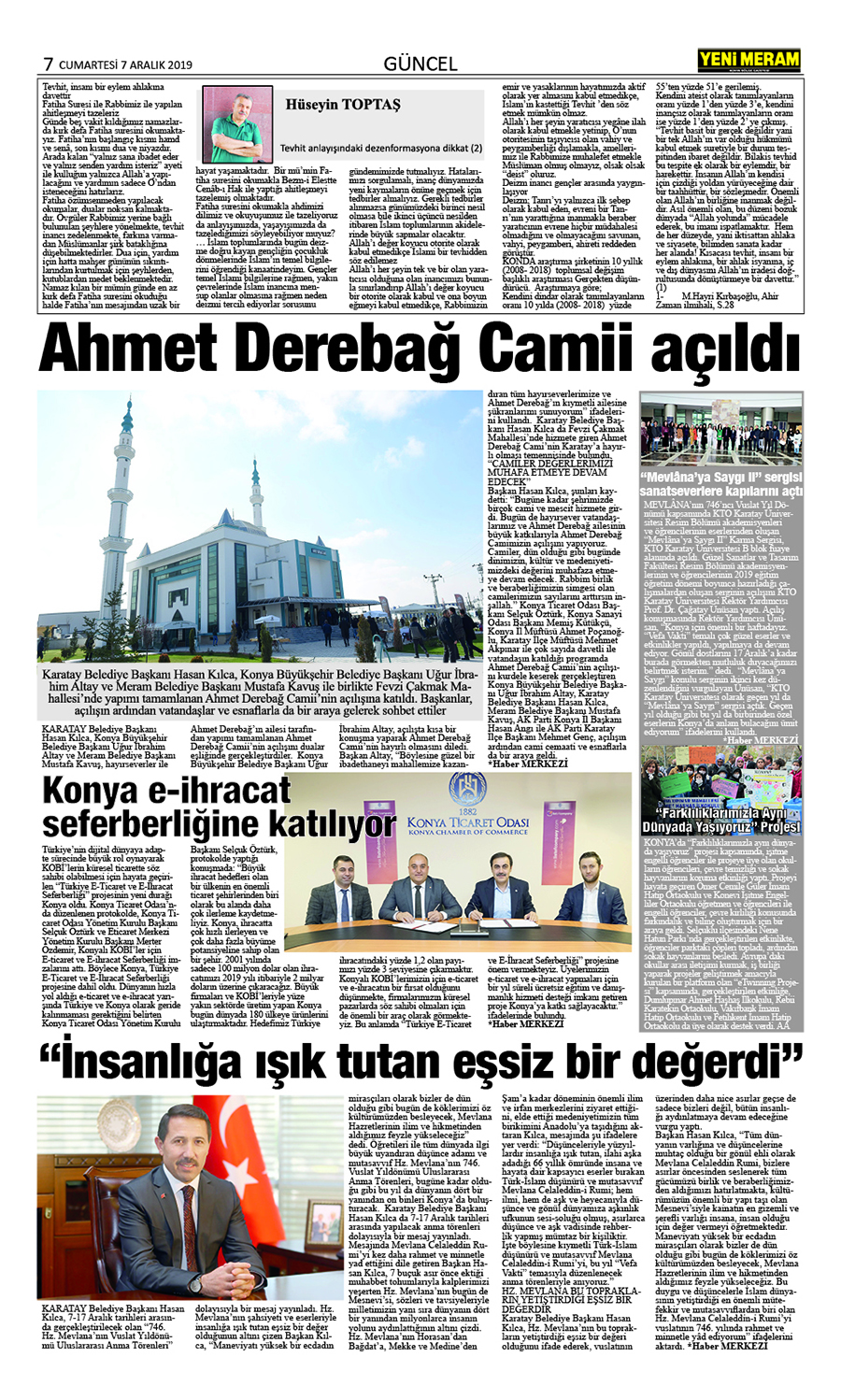 7 Aralık 2019 Yeni Meram Gazetesi