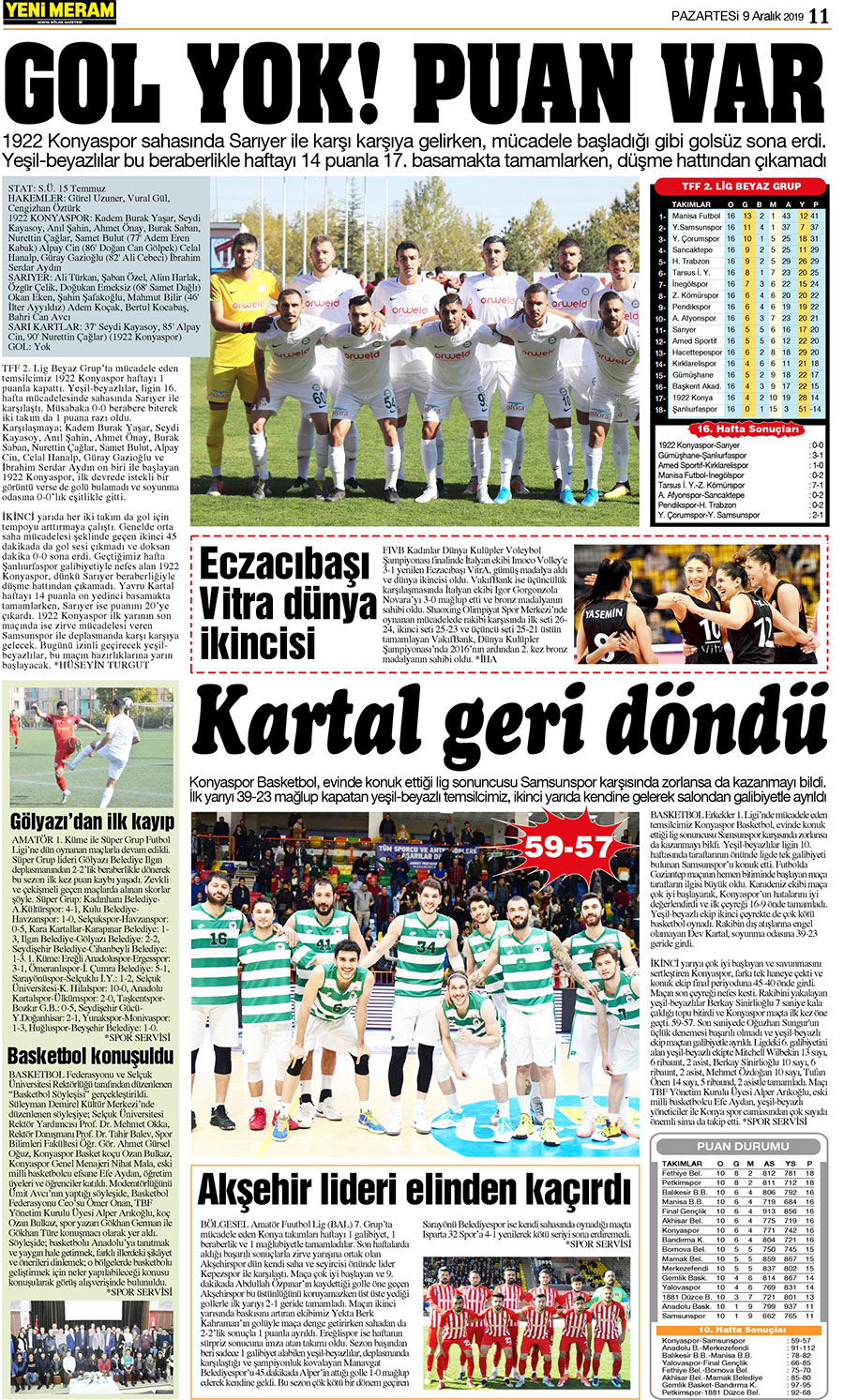 9 Aralık 2019 Yeni Meram Gazetesi