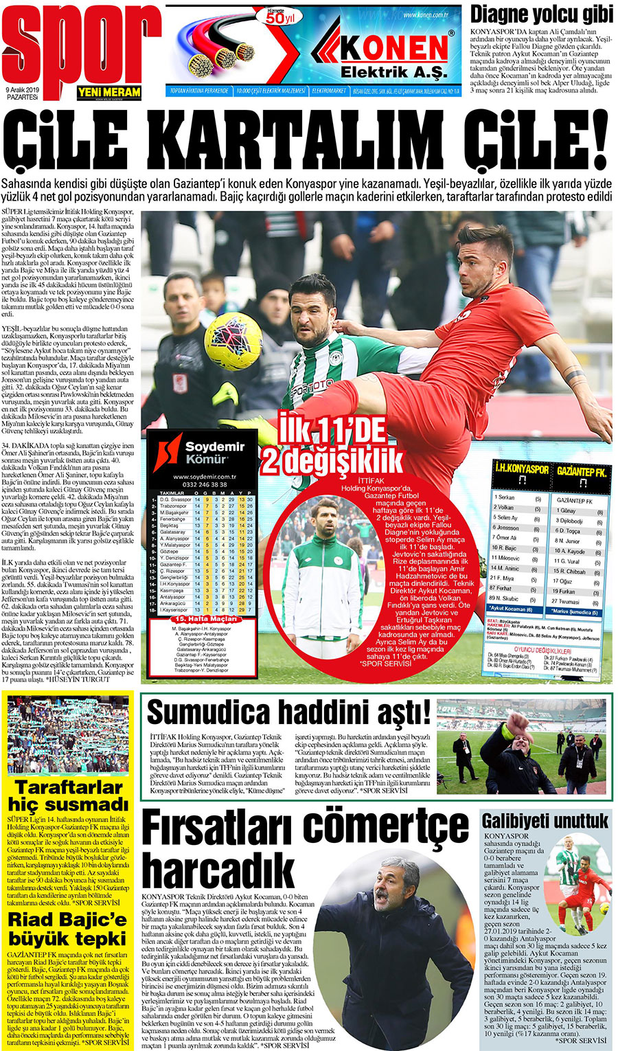 9 Aralık 2019 Yeni Meram Gazetesi