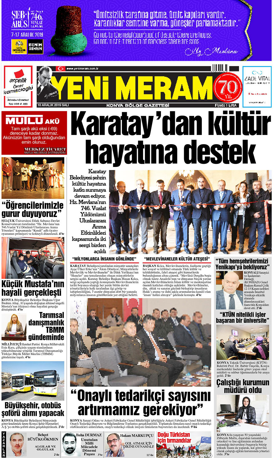 10 Aralık 2019 Yeni Meram Gazetesi