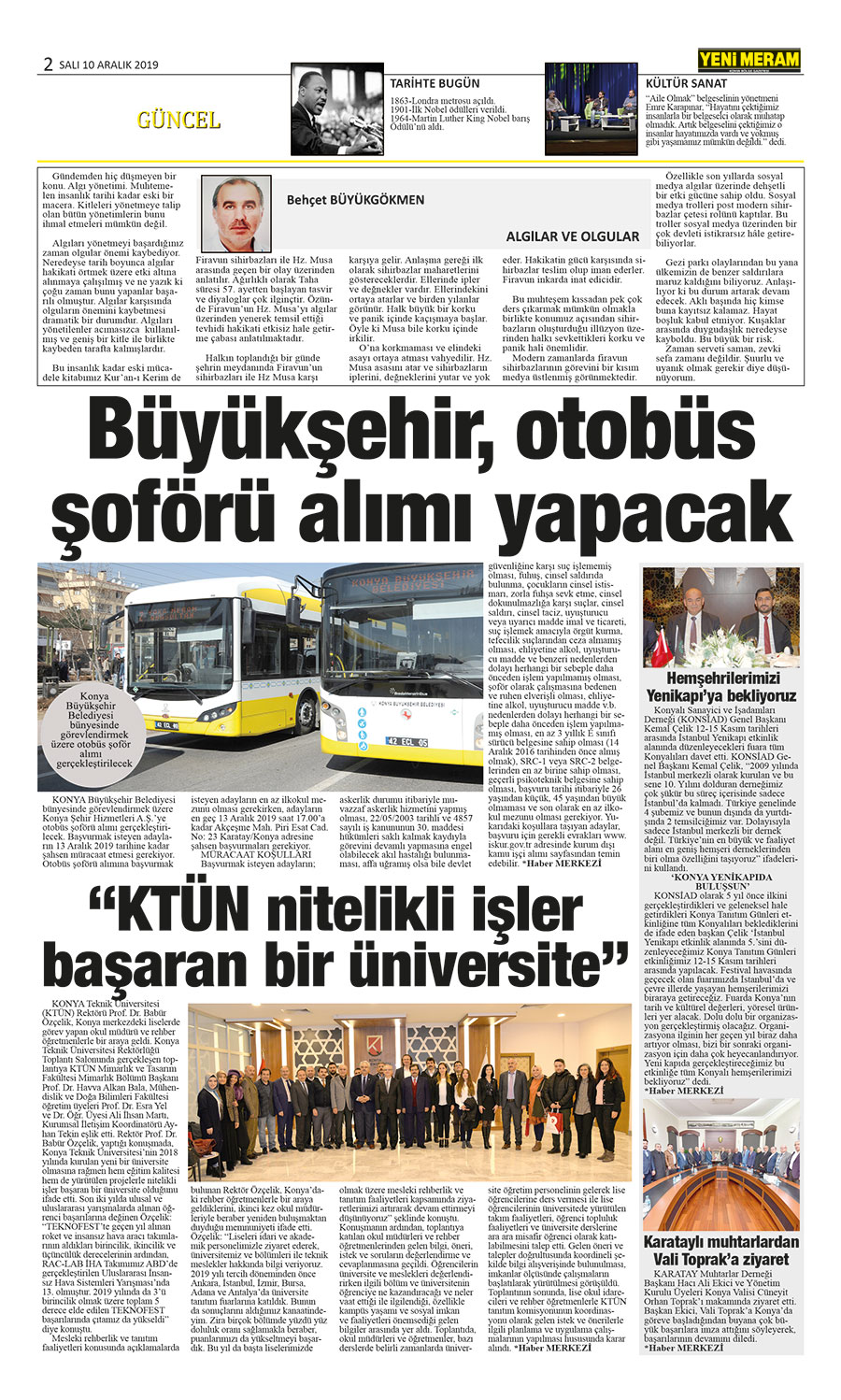 10 Aralık 2019 Yeni Meram Gazetesi