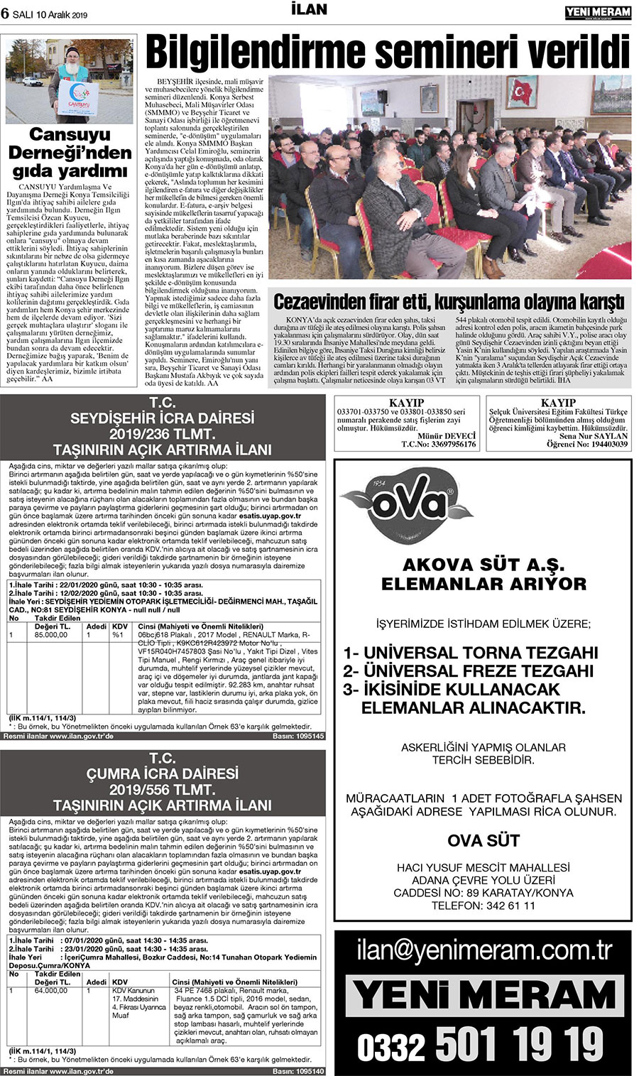 10 Aralık 2019 Yeni Meram Gazetesi