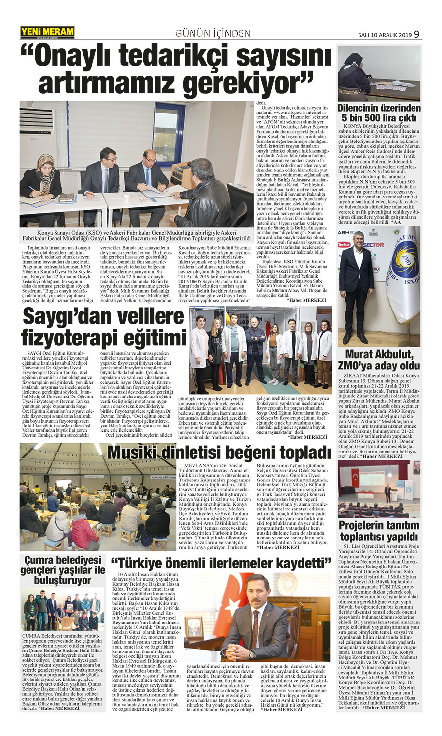 10 Aralık 2019 Yeni Meram Gazetesi