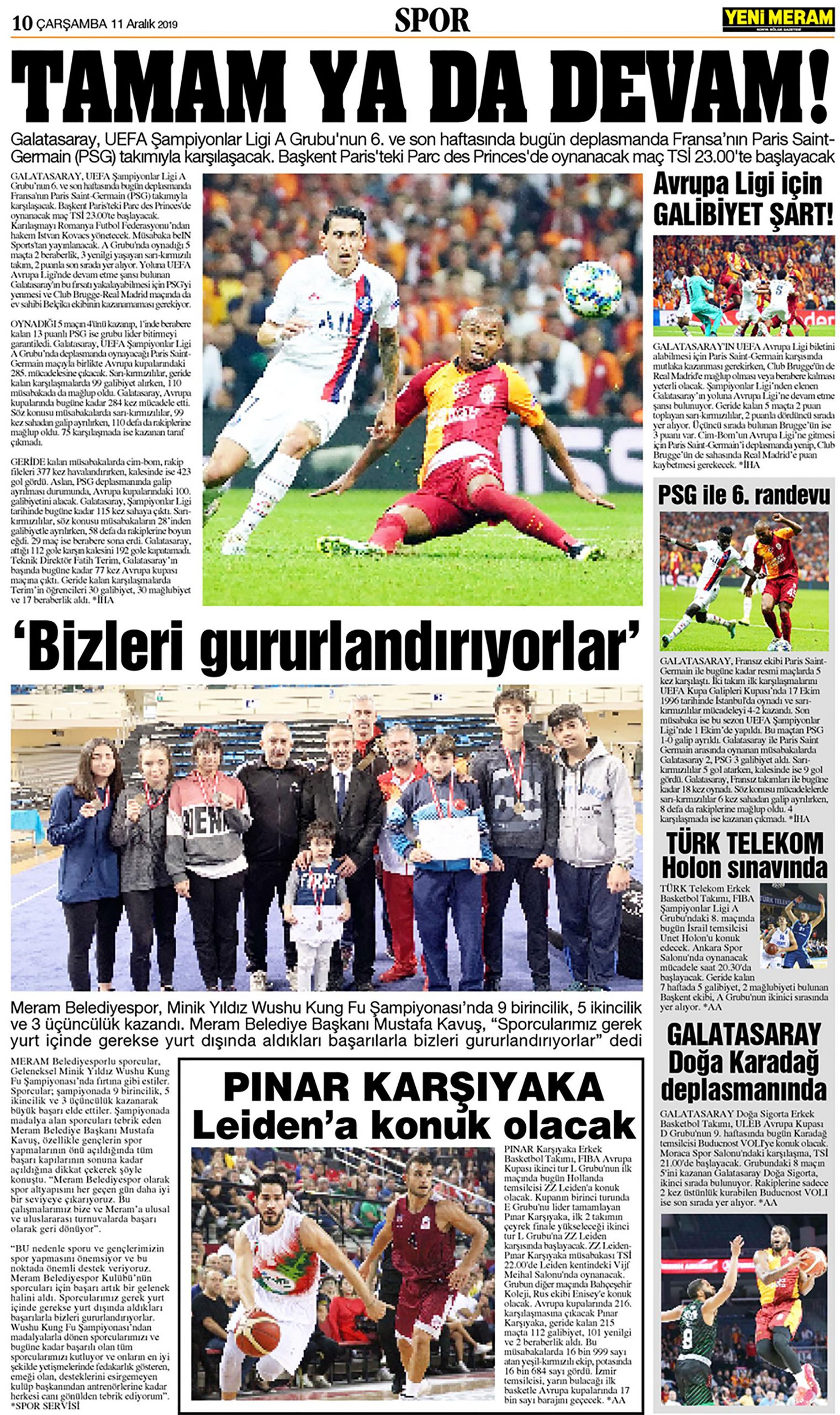 11 Aralık 2019 Yeni Meram Gazetesi