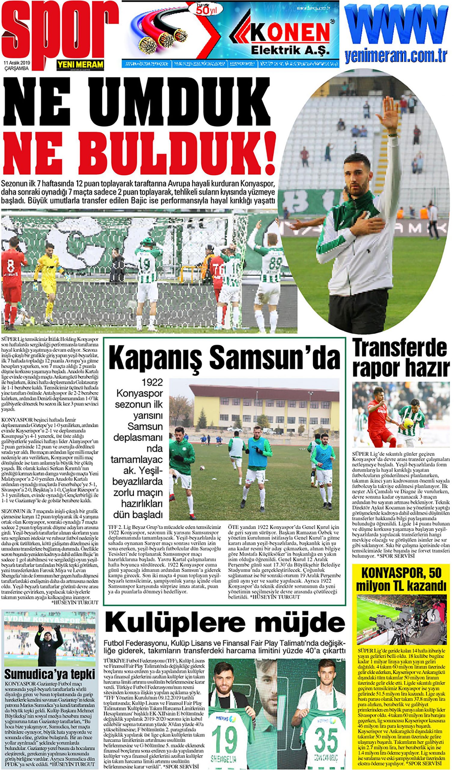 11 Aralık 2019 Yeni Meram Gazetesi