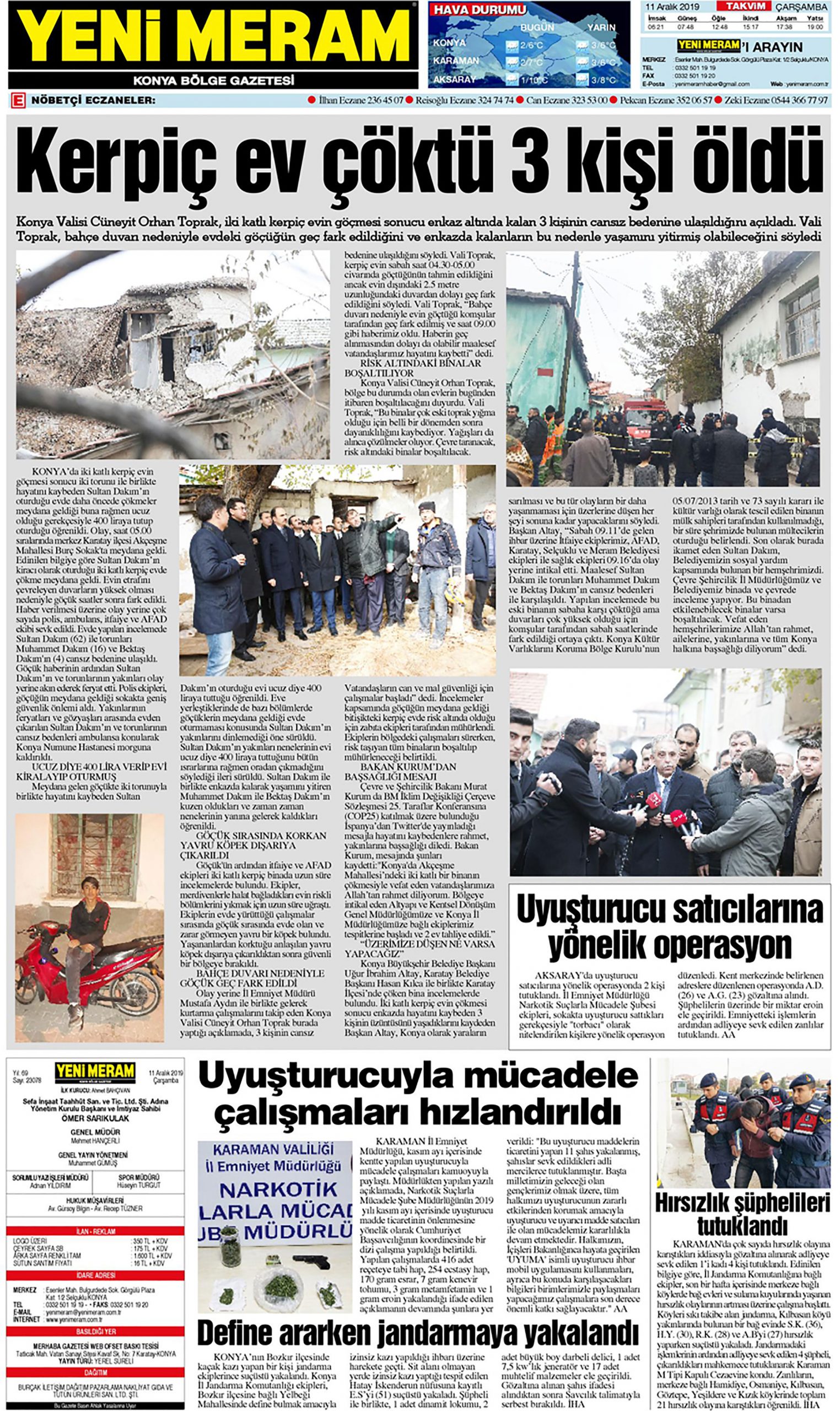 11 Aralık 2019 Yeni Meram Gazetesi