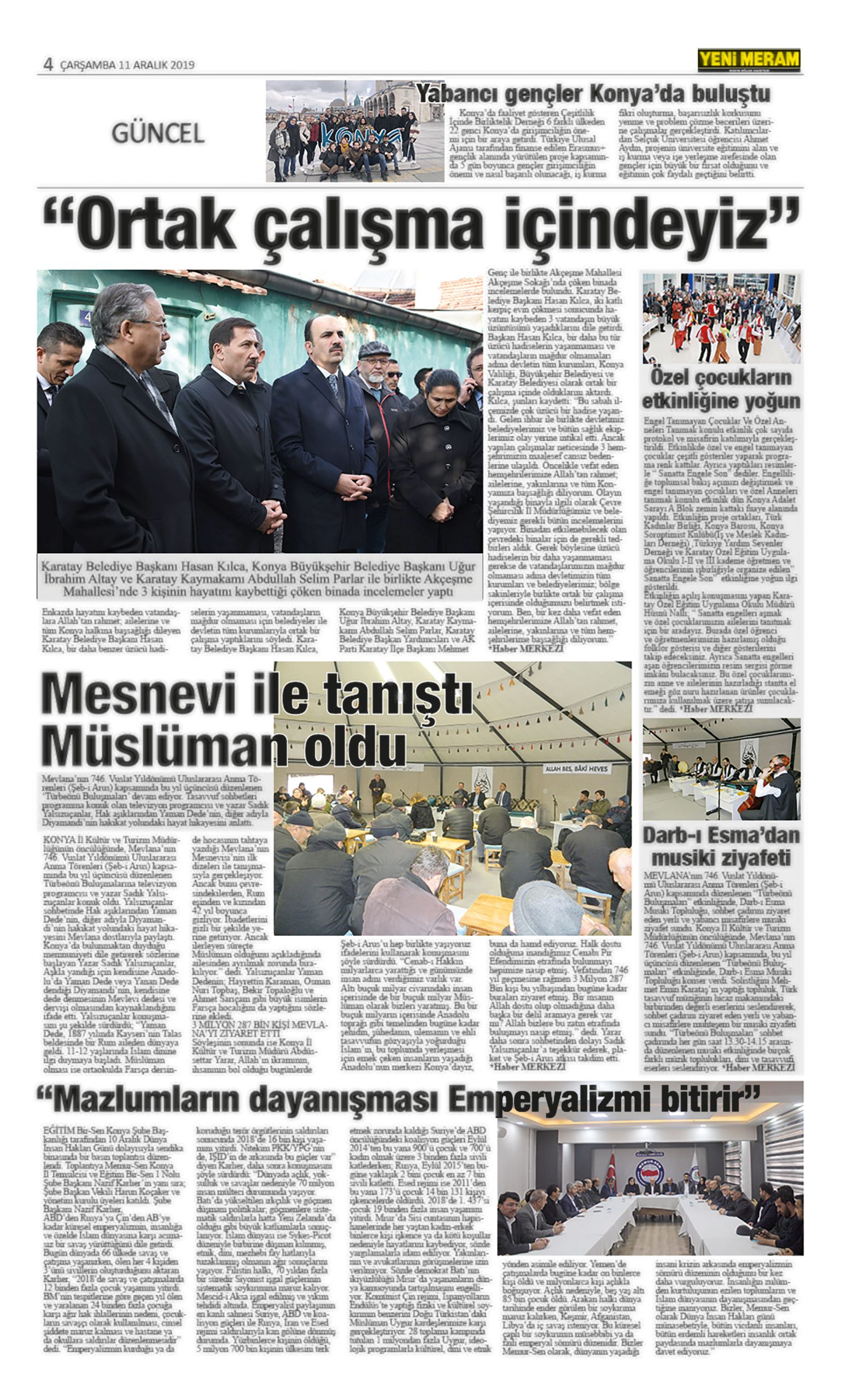 11 Aralık 2019 Yeni Meram Gazetesi