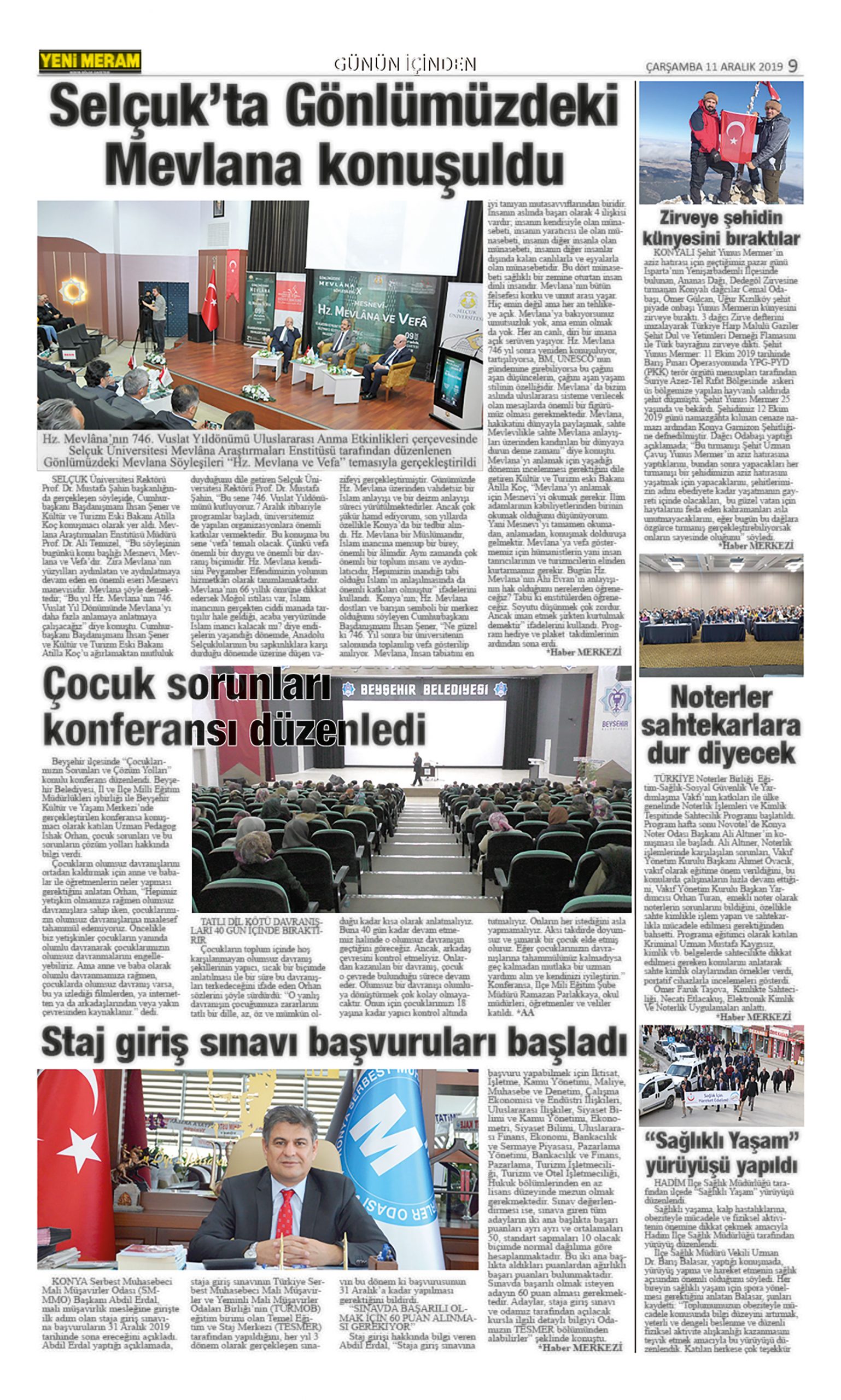 11 Aralık 2019 Yeni Meram Gazetesi