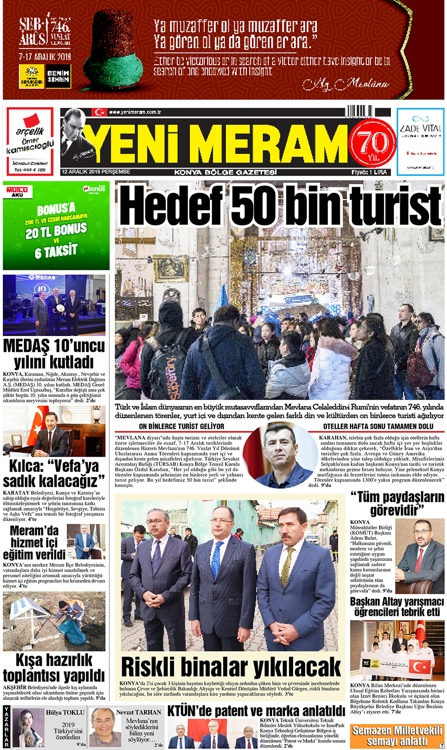 12 Aralık 2019 Yeni Meram Gazetesi