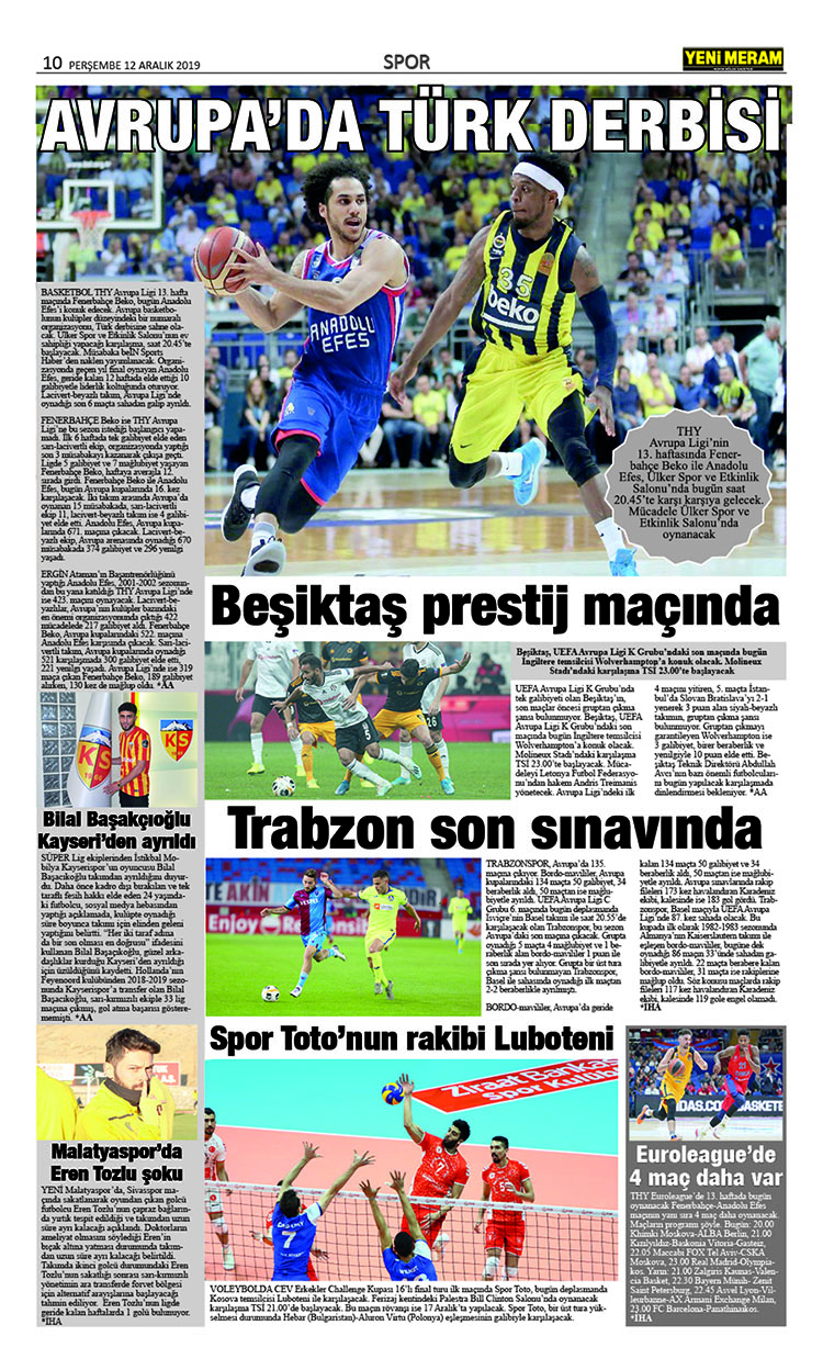 12 Aralık 2019 Yeni Meram Gazetesi