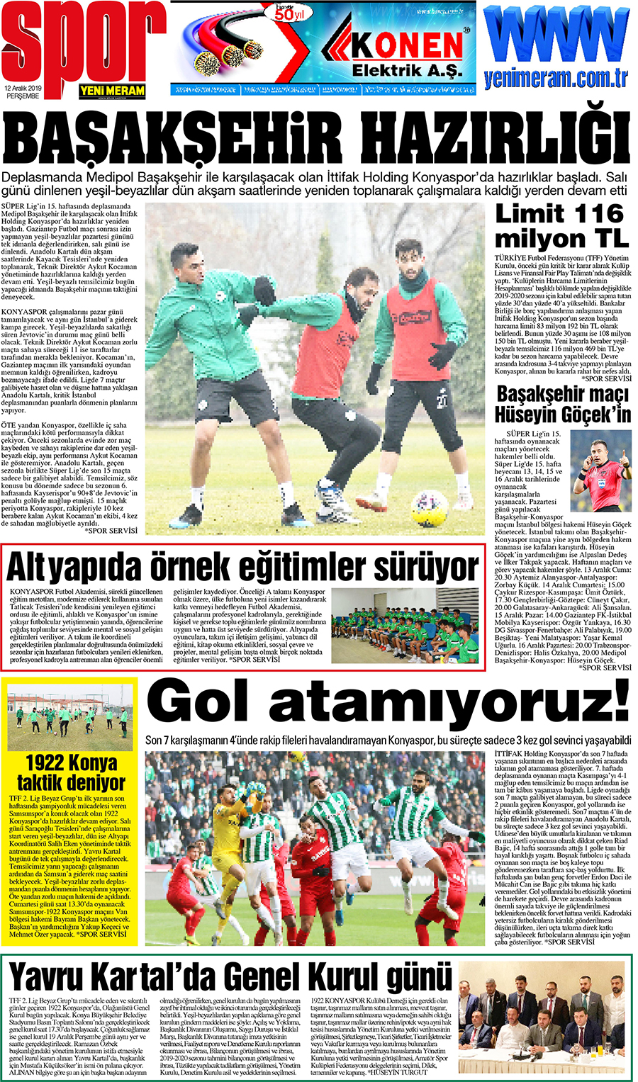 12 Aralık 2019 Yeni Meram Gazetesi