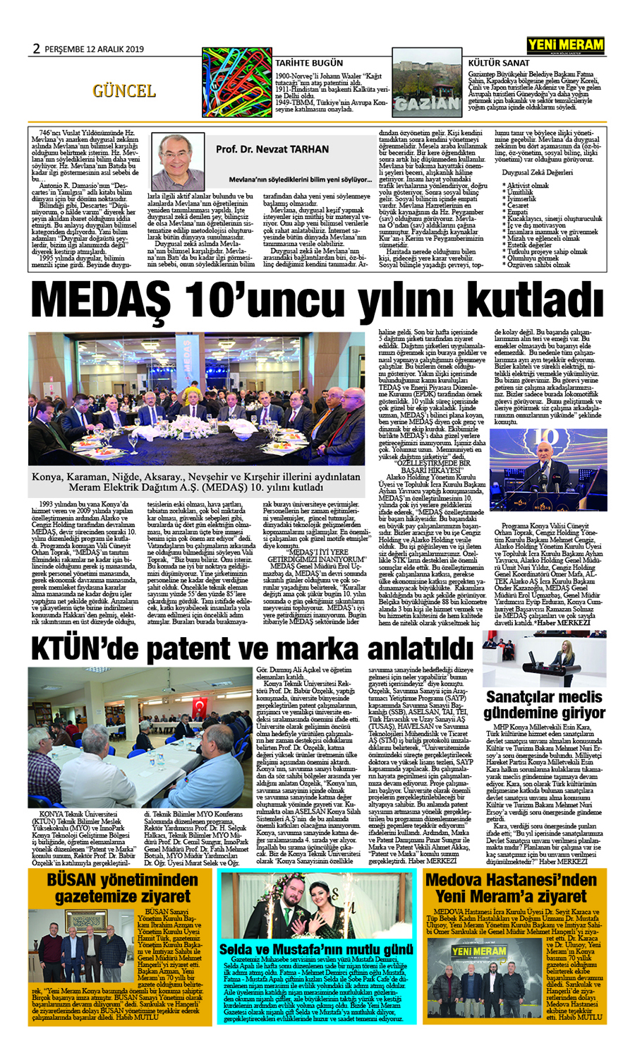 12 Aralık 2019 Yeni Meram Gazetesi