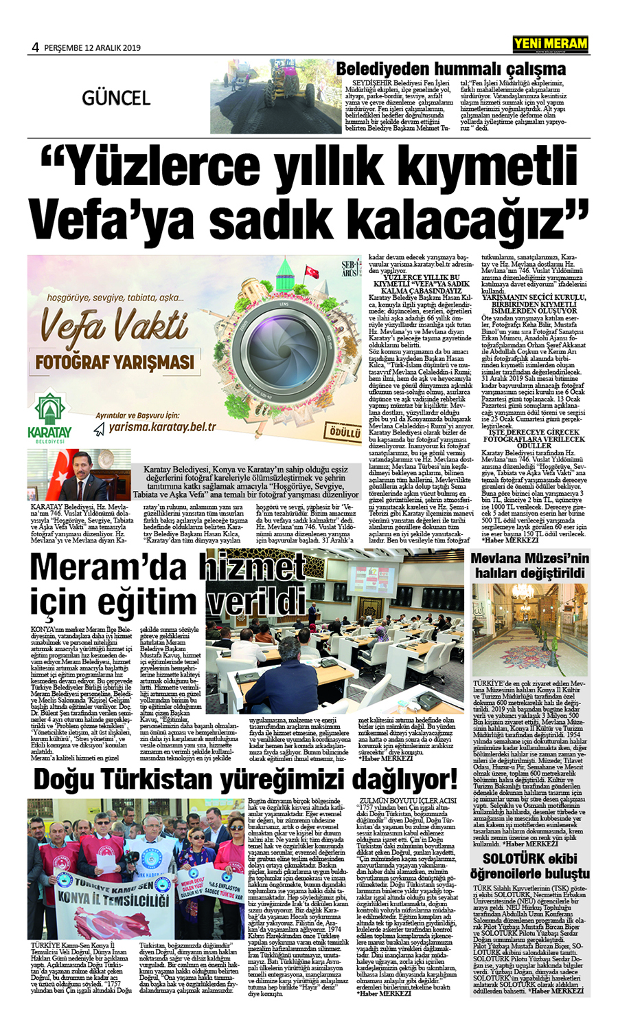 12 Aralık 2019 Yeni Meram Gazetesi