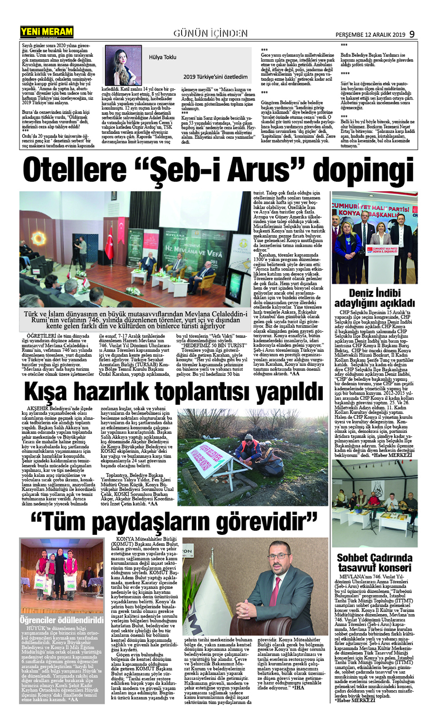 12 Aralık 2019 Yeni Meram Gazetesi