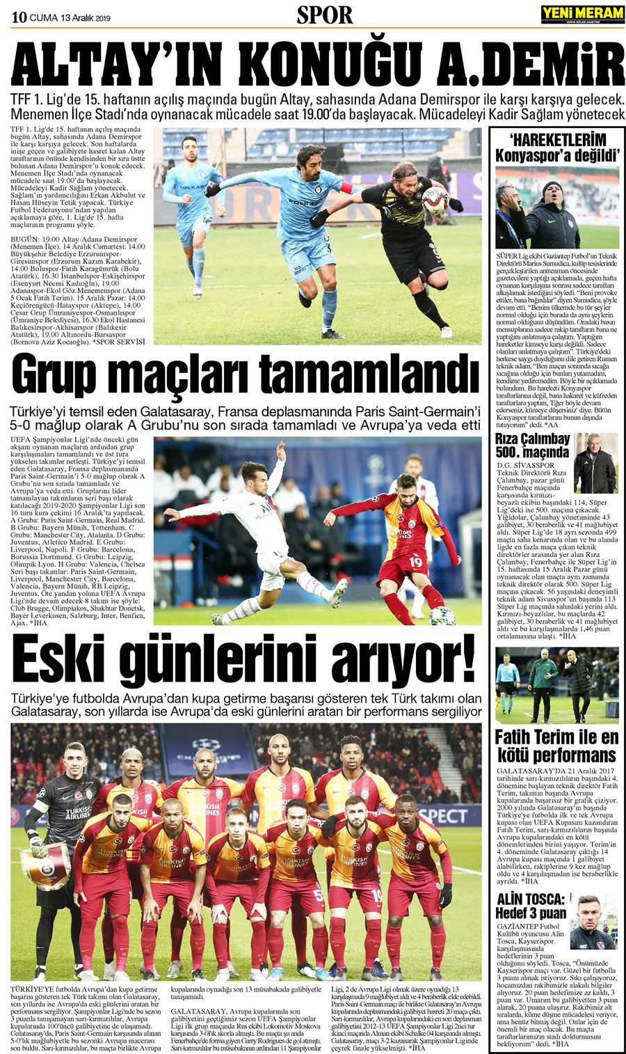 13 Aralık 2019 Yeni Meram Gazetesi