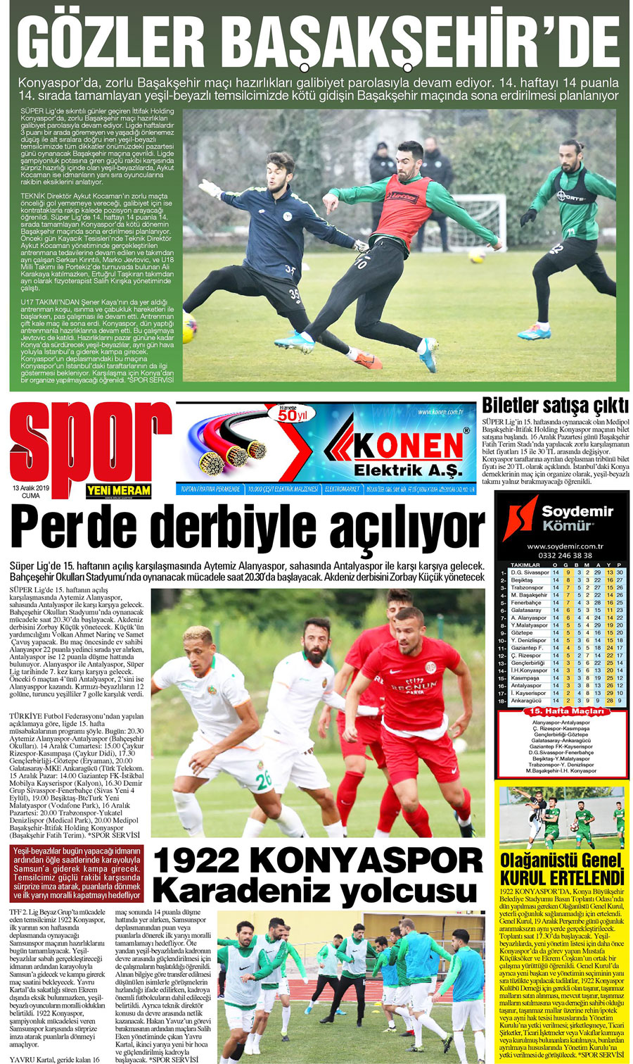 13 Aralık 2019 Yeni Meram Gazetesi