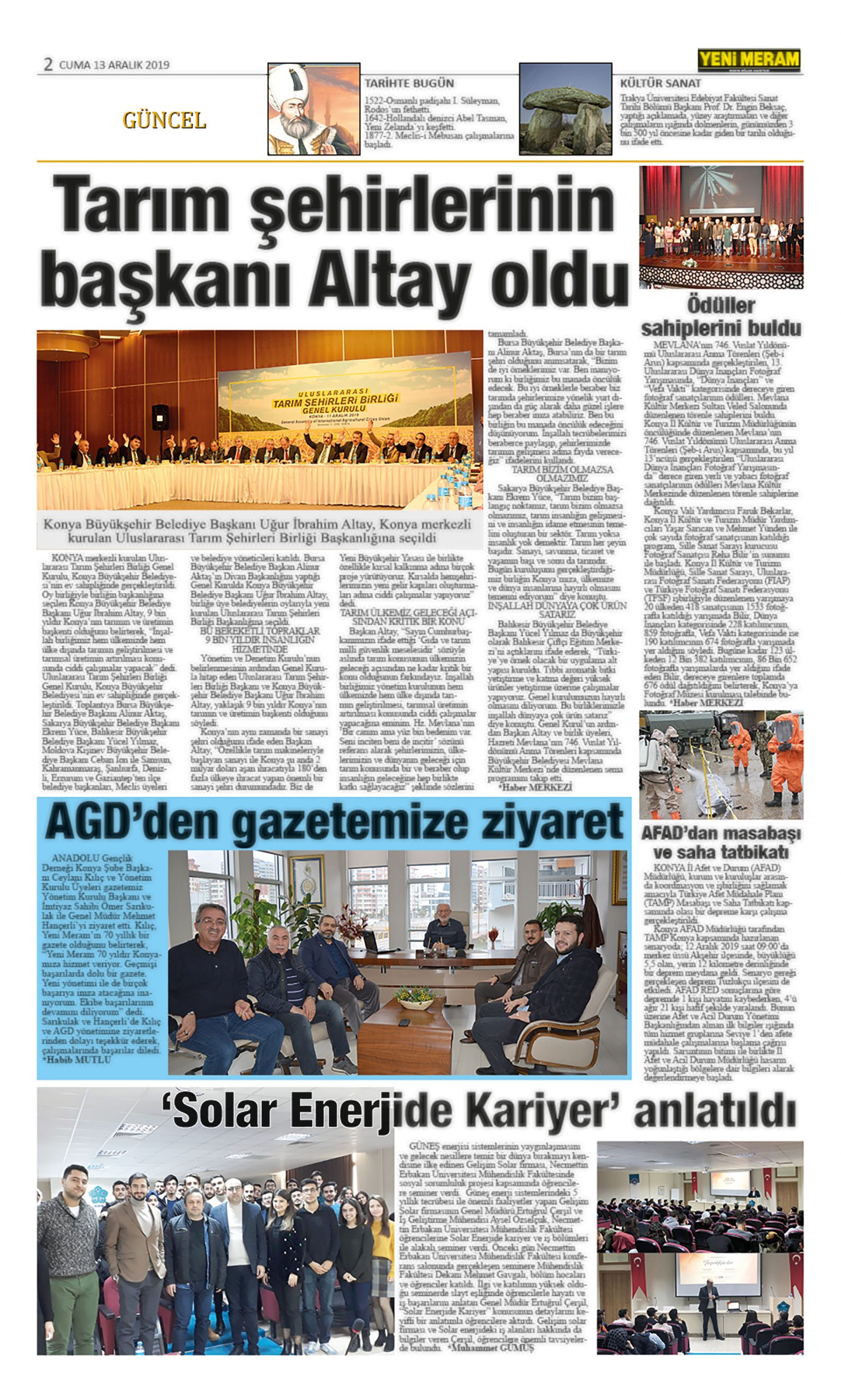 13 Aralık 2019 Yeni Meram Gazetesi