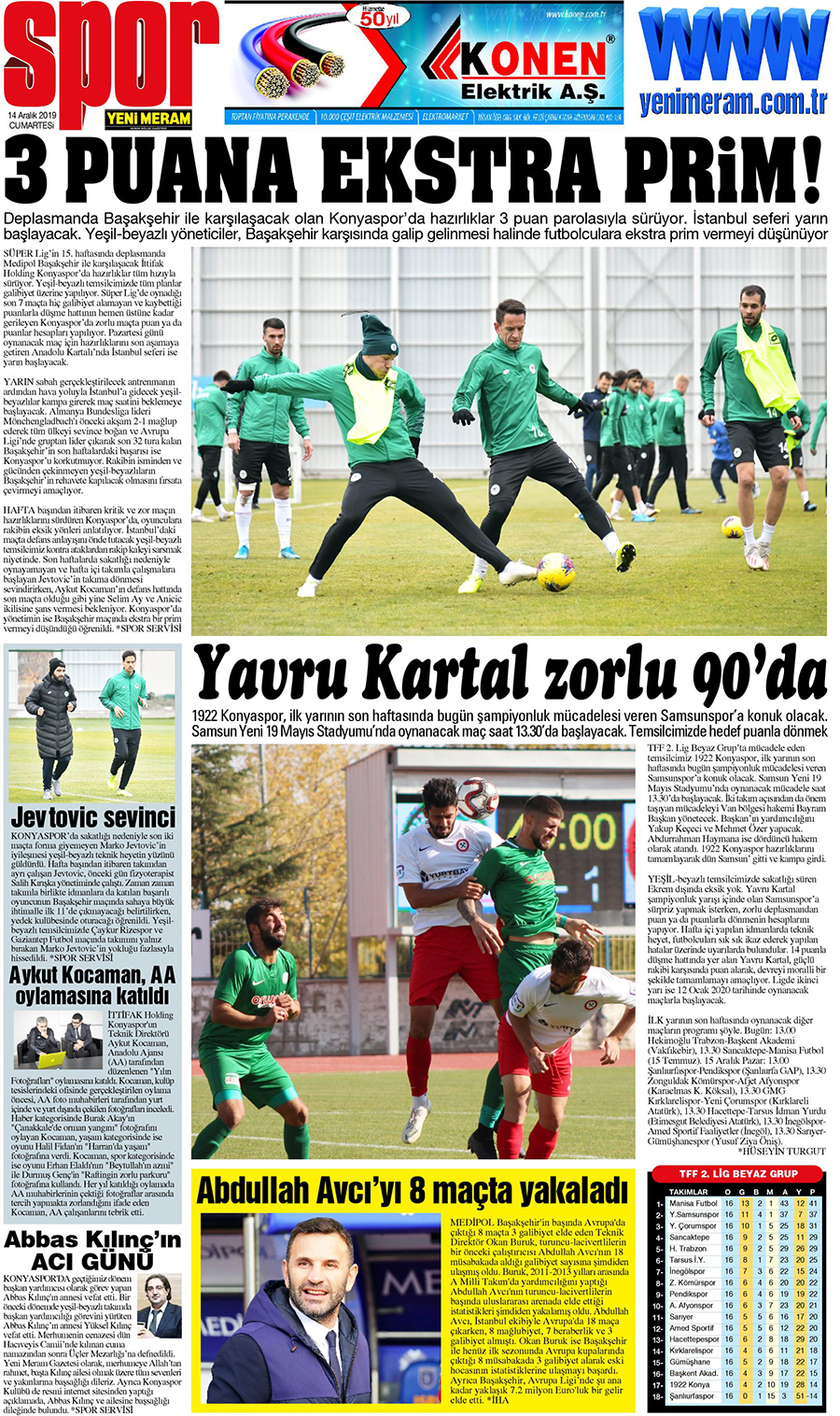 14 Aralık 2019 Yeni Meram Gazetesi