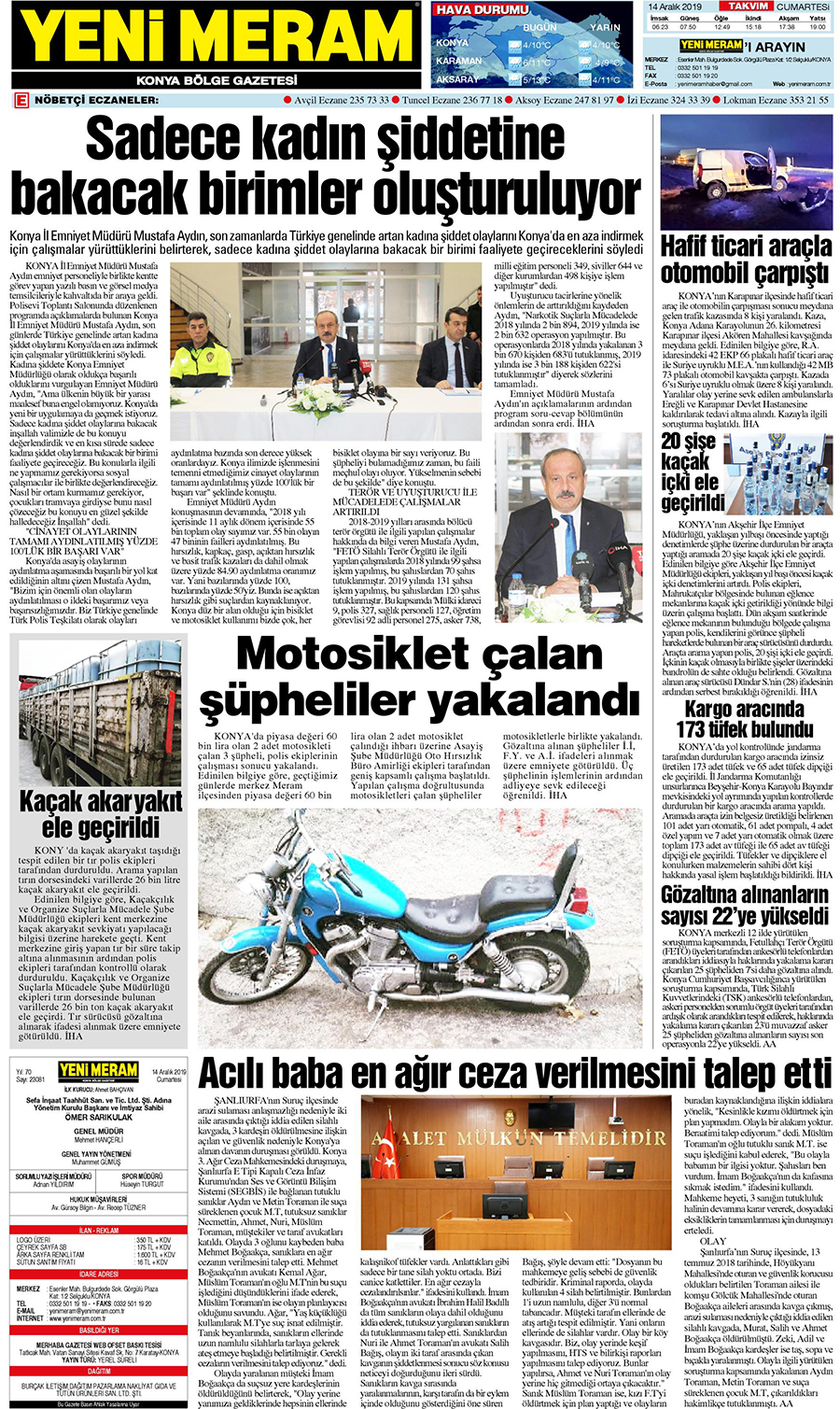 14 Aralık 2019 Yeni Meram Gazetesi