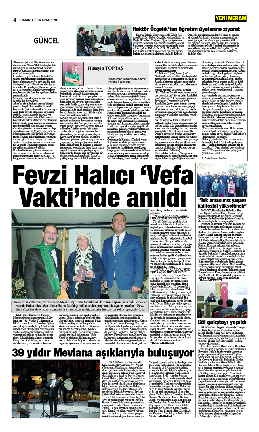 14 Aralık 2019 Yeni Meram Gazetesi