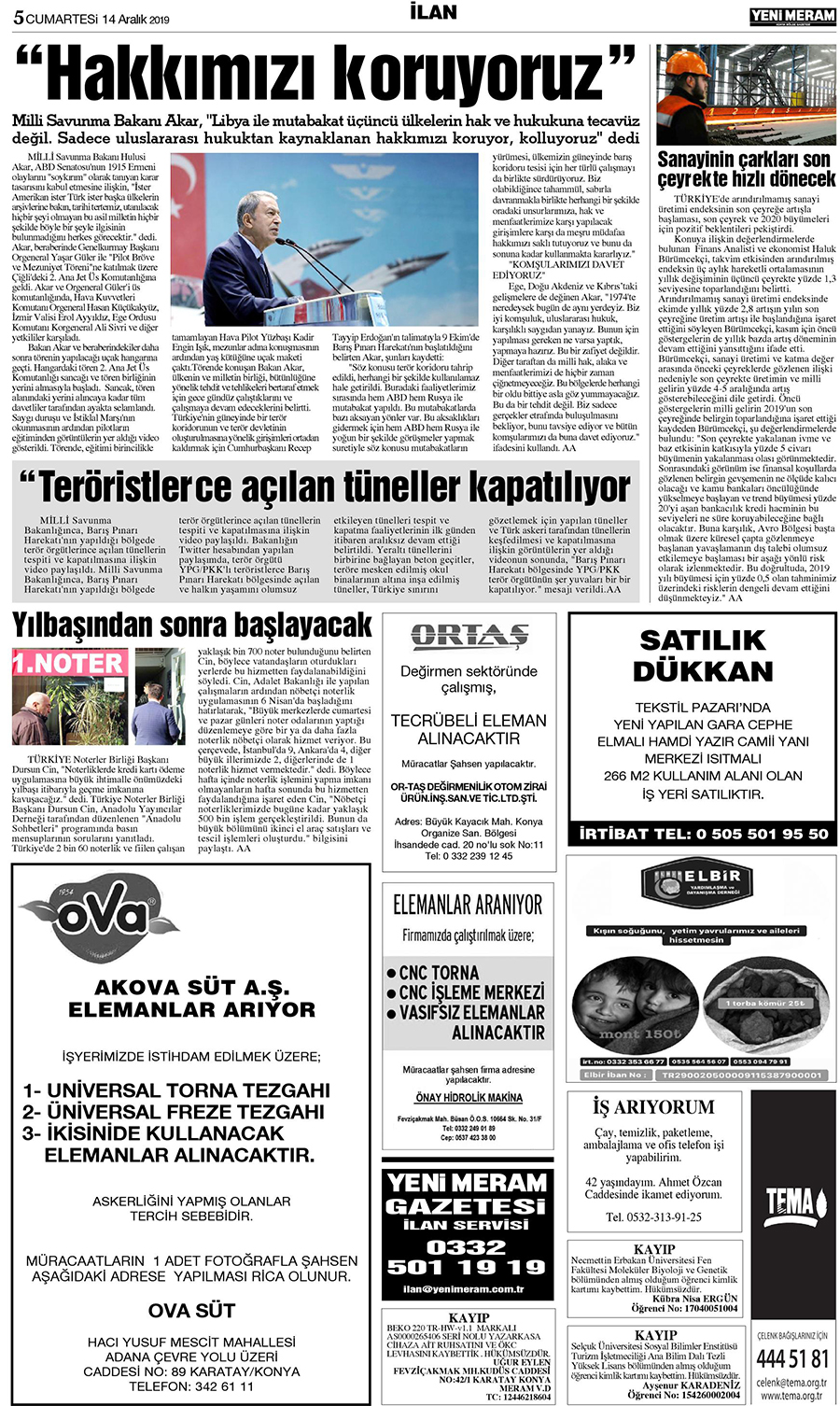 14 Aralık 2019 Yeni Meram Gazetesi