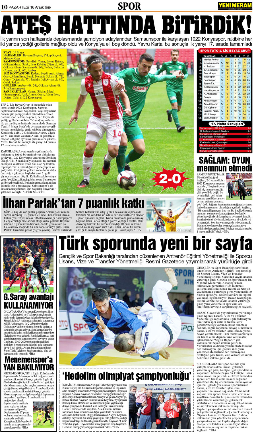 16 Aralık 2019 Yeni Meram Gazetesi