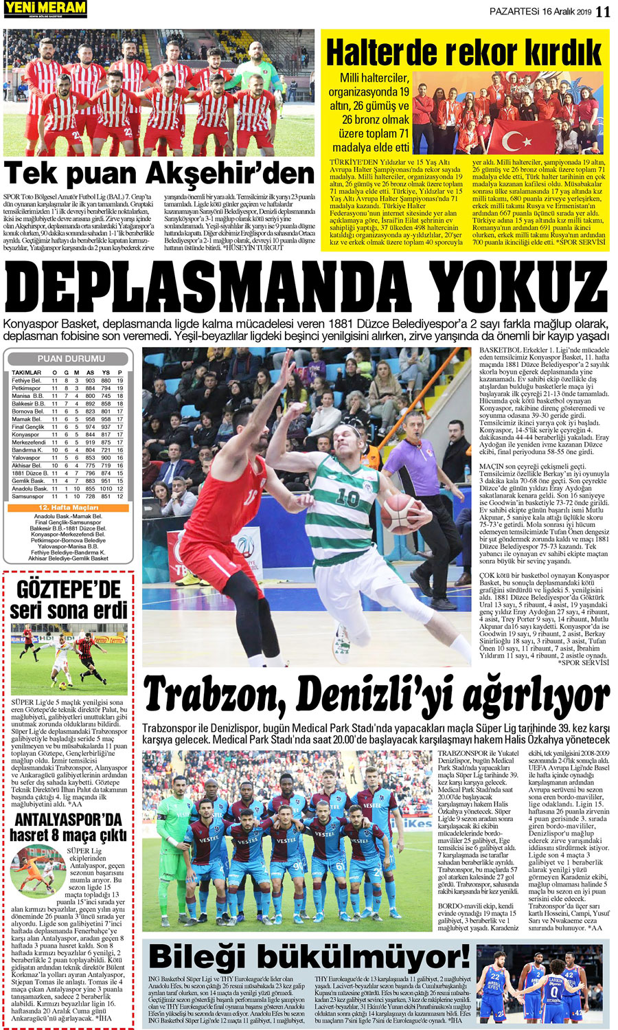 16 Aralık 2019 Yeni Meram Gazetesi