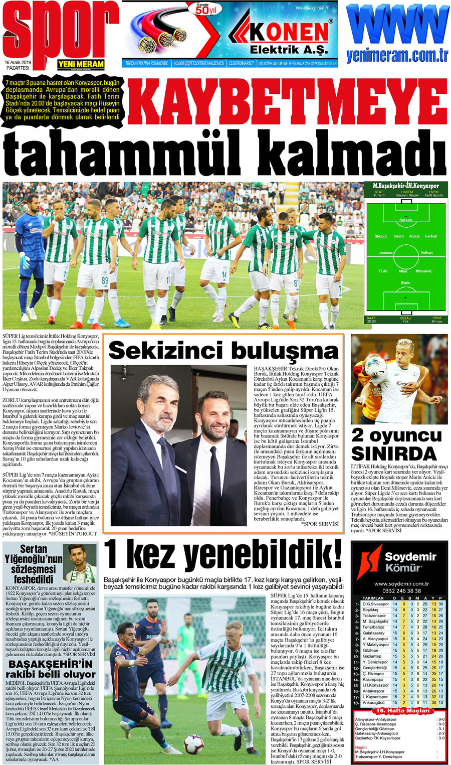 16 Aralık 2019 Yeni Meram Gazetesi