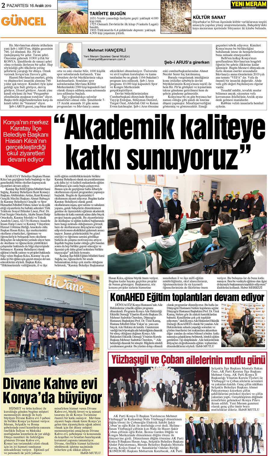 16 Aralık 2019 Yeni Meram Gazetesi