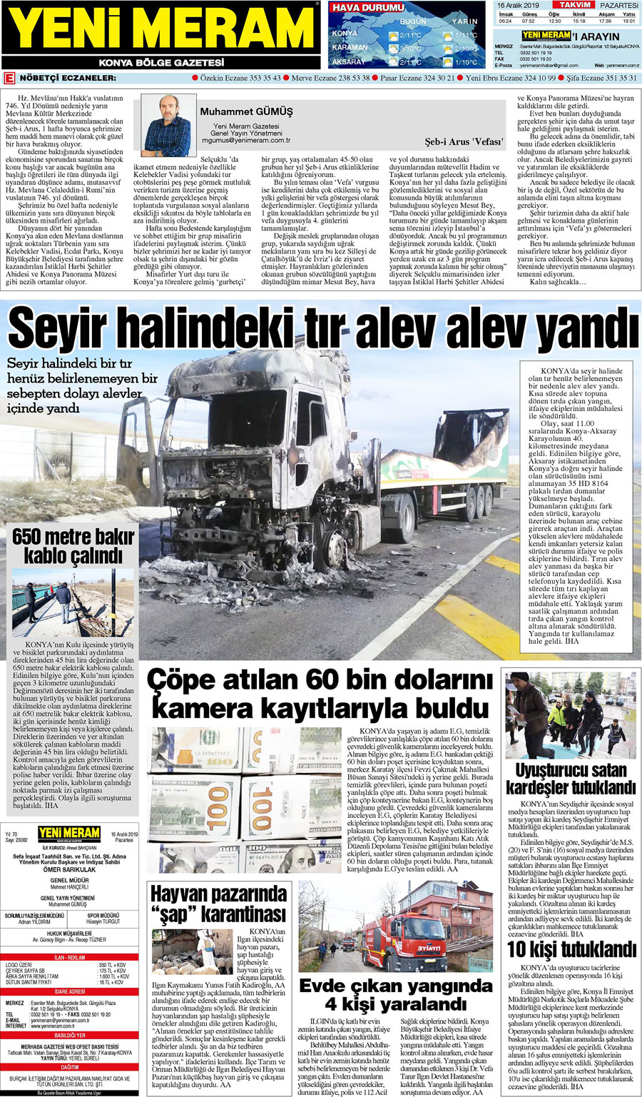 16 Aralık 2019 Yeni Meram Gazetesi