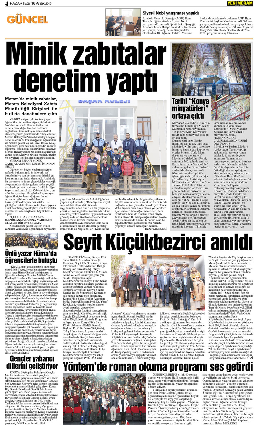 16 Aralık 2019 Yeni Meram Gazetesi