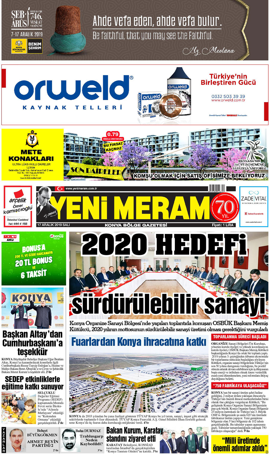 17 Aralık 2019 Yeni Meram Gazetesi