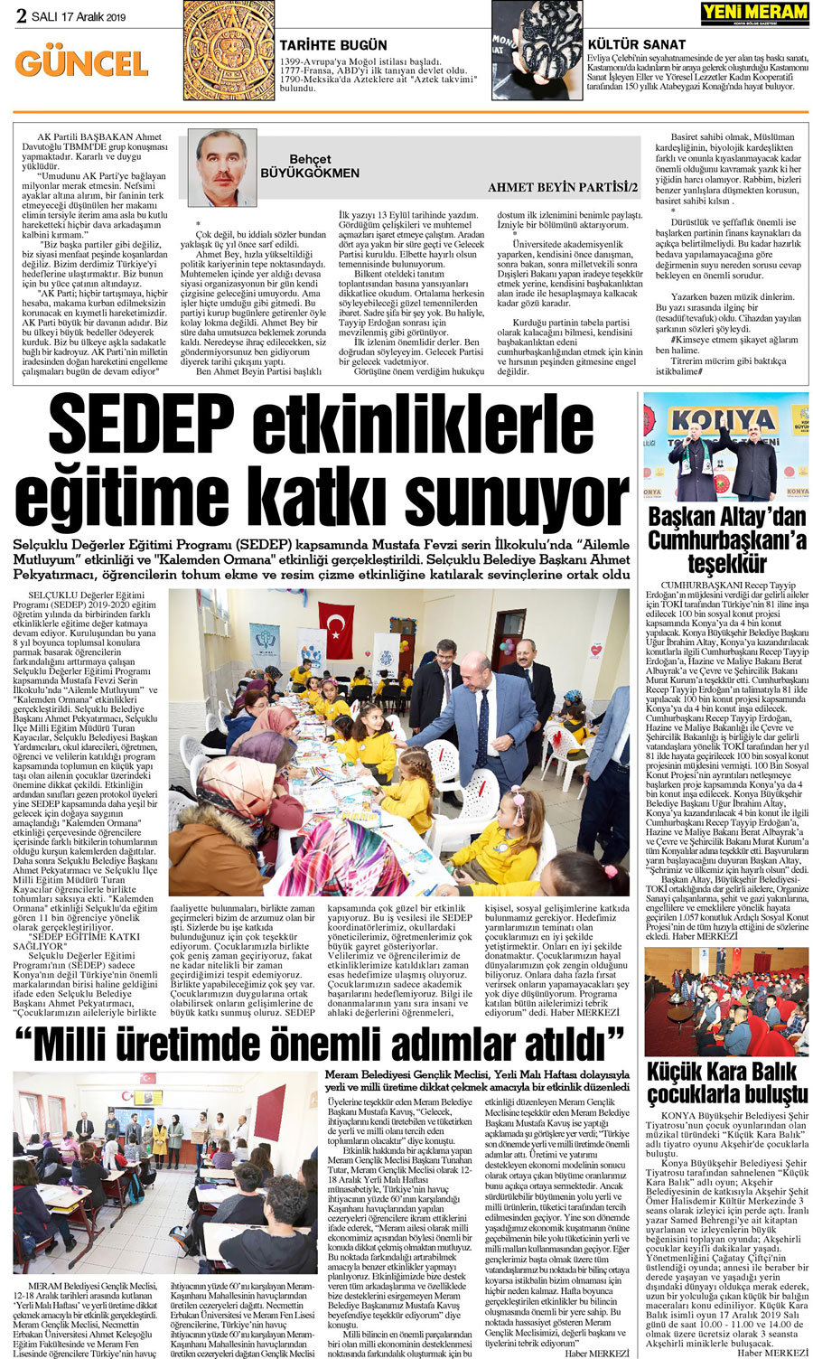 17 Aralık 2019 Yeni Meram Gazetesi