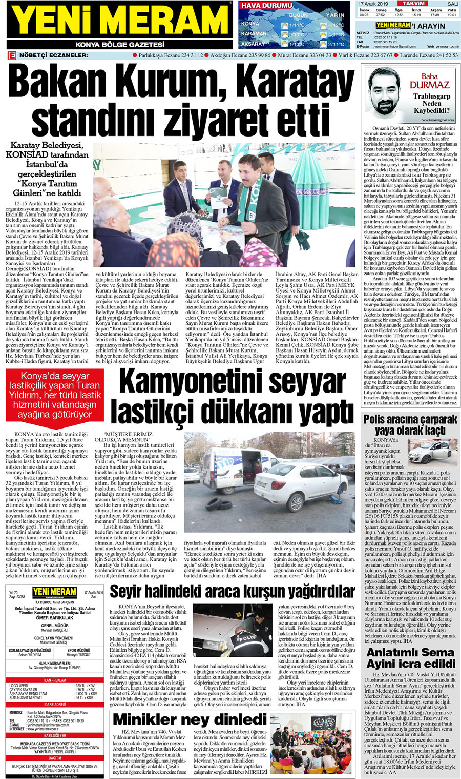 17 Aralık 2019 Yeni Meram Gazetesi