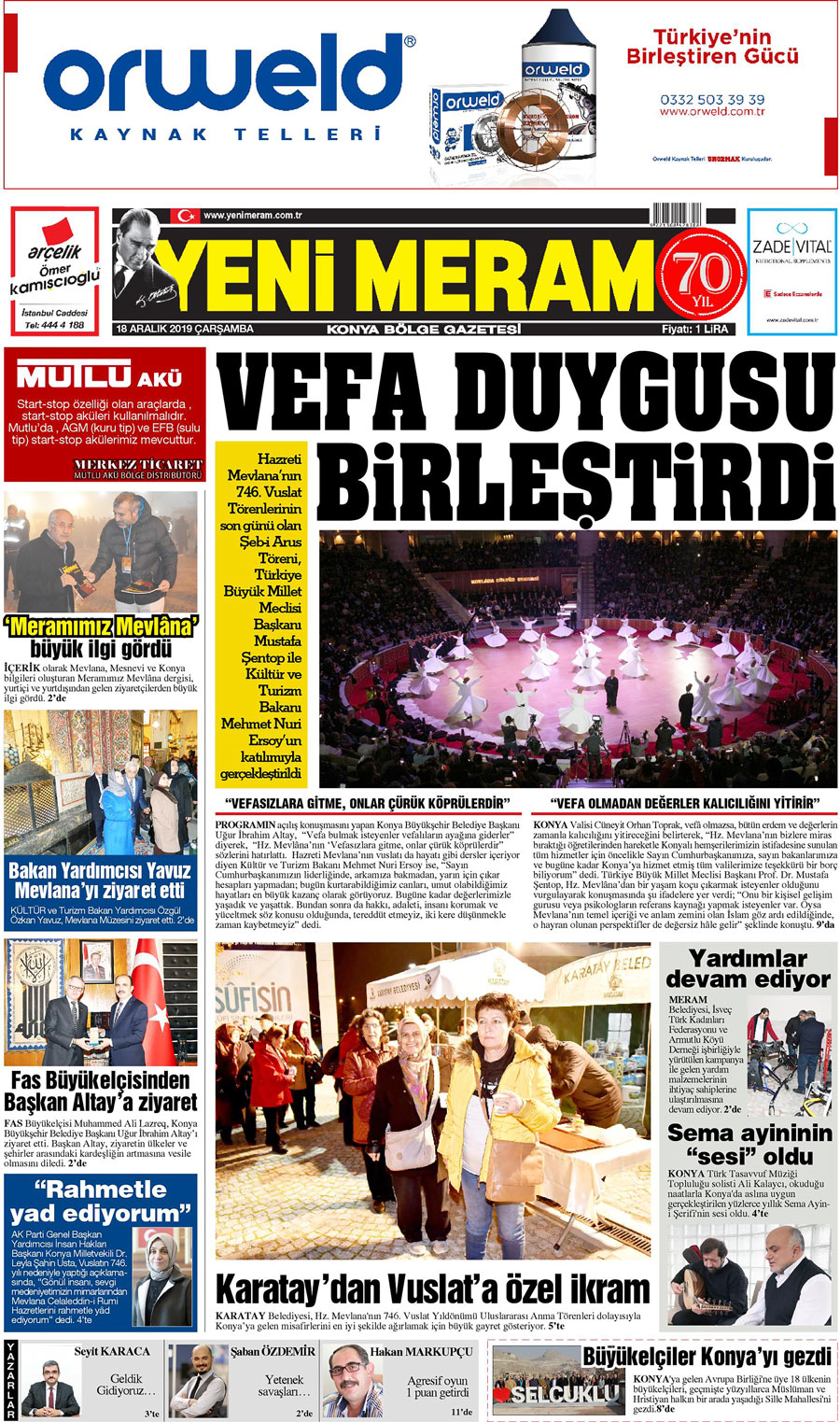 18 Aralık 2019 Yeni Meram Gazetesi