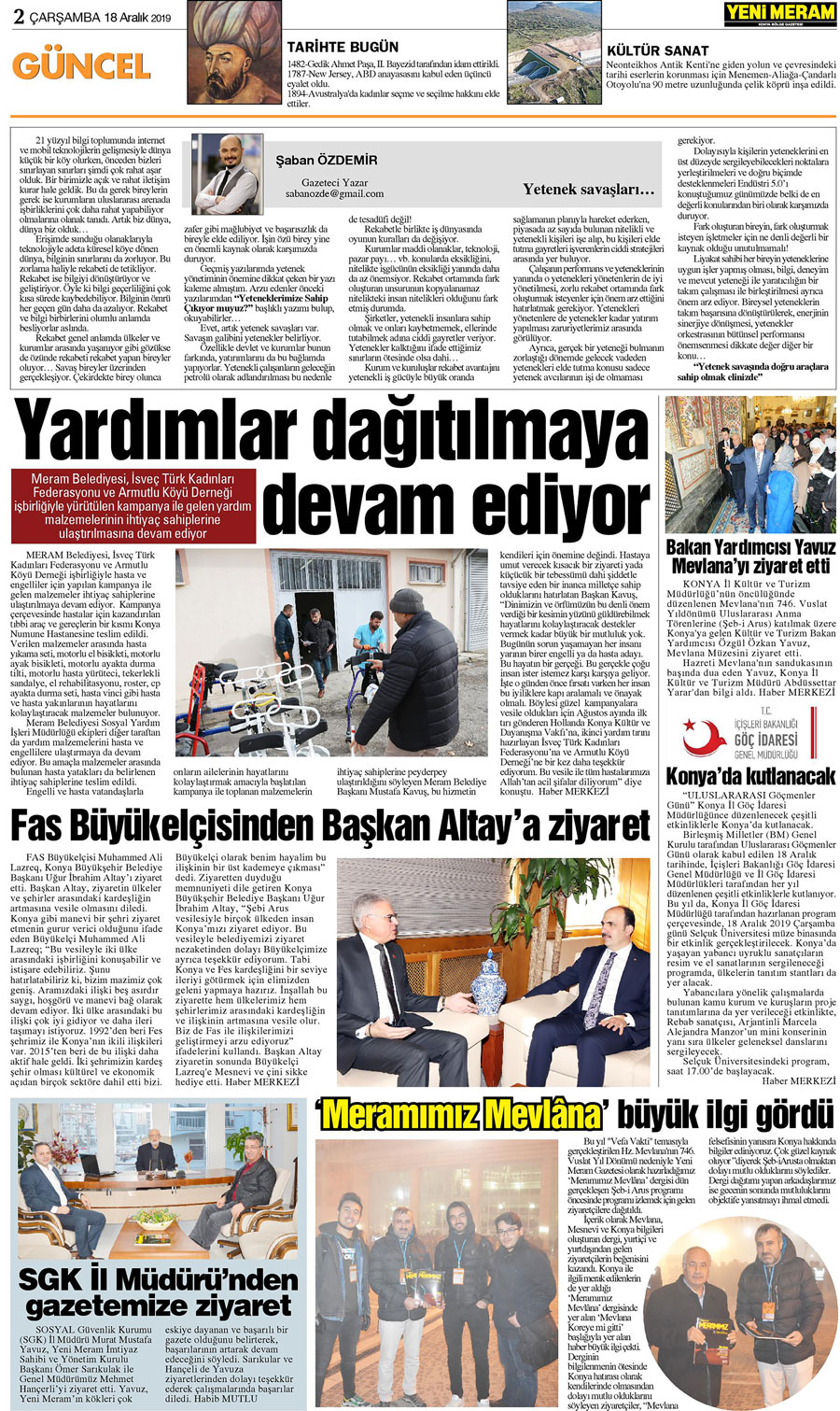 18 Aralık 2019 Yeni Meram Gazetesi