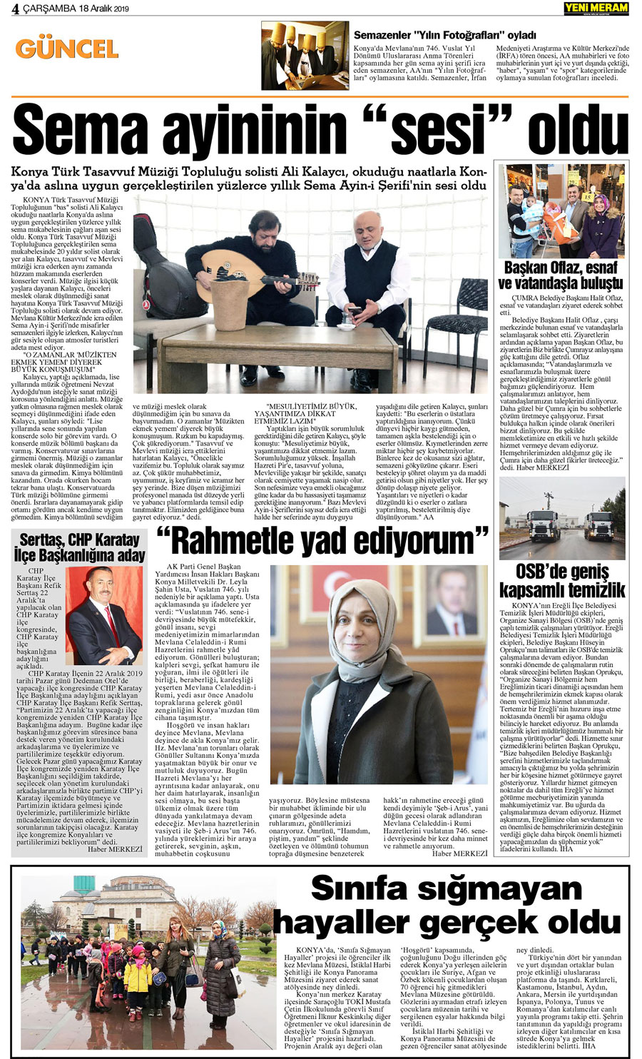 18 Aralık 2019 Yeni Meram Gazetesi