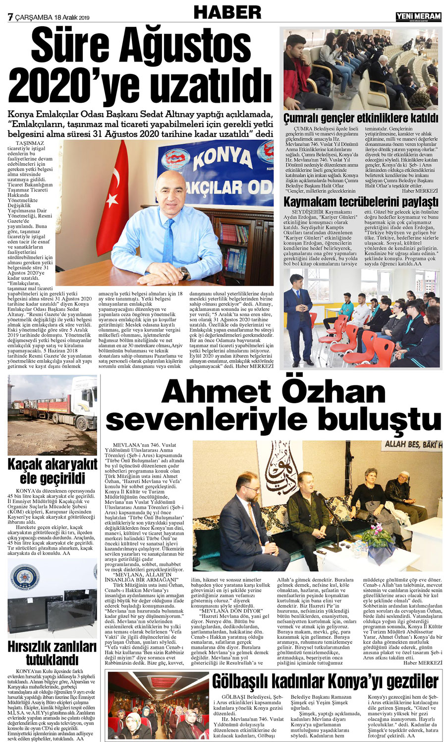 18 Aralık 2019 Yeni Meram Gazetesi