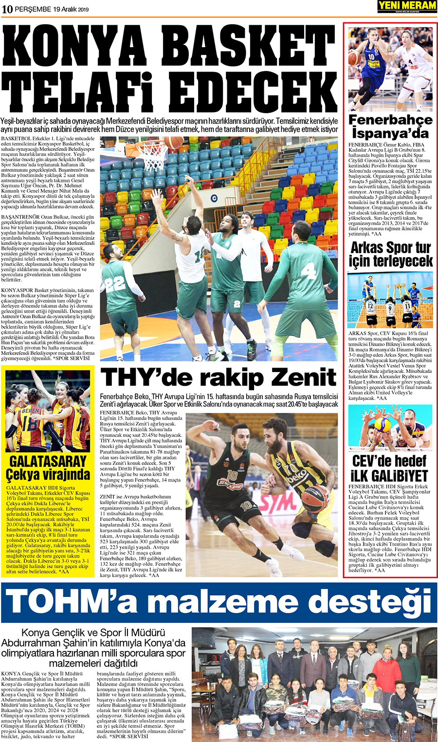 19 Aralık 2019 Yeni Meram Gazetesi