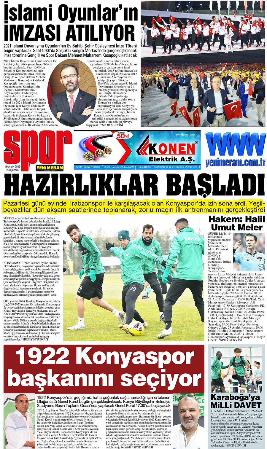 19 Aralık 2019 Yeni Meram Gazetesi