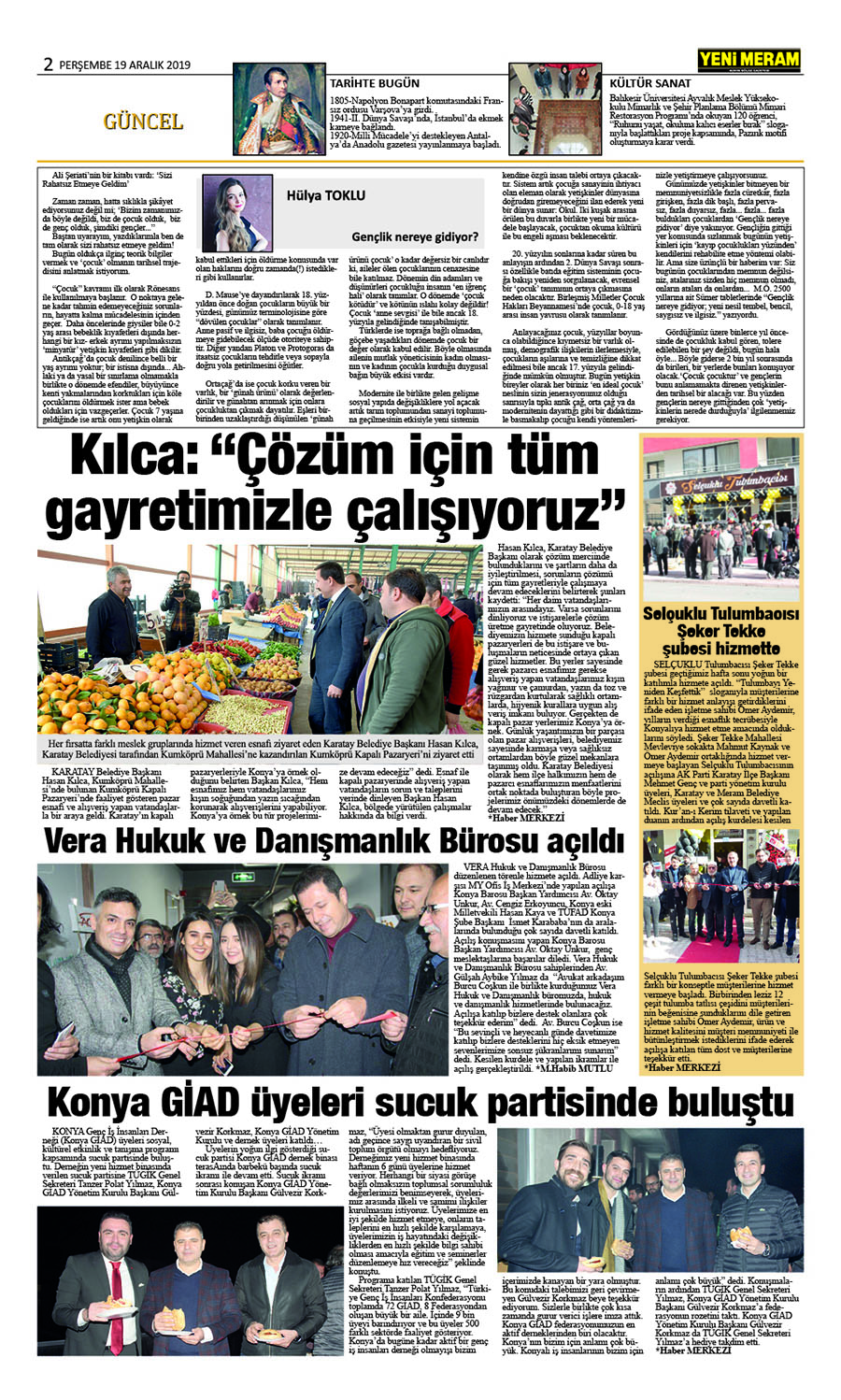 19 Aralık 2019 Yeni Meram Gazetesi