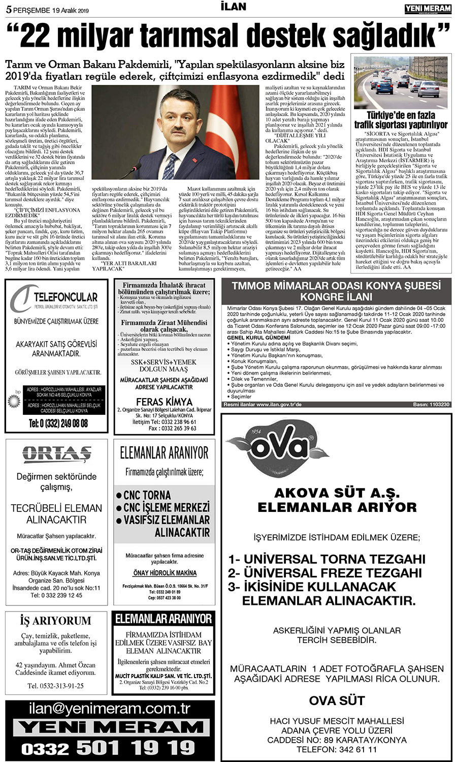 19 Aralık 2019 Yeni Meram Gazetesi